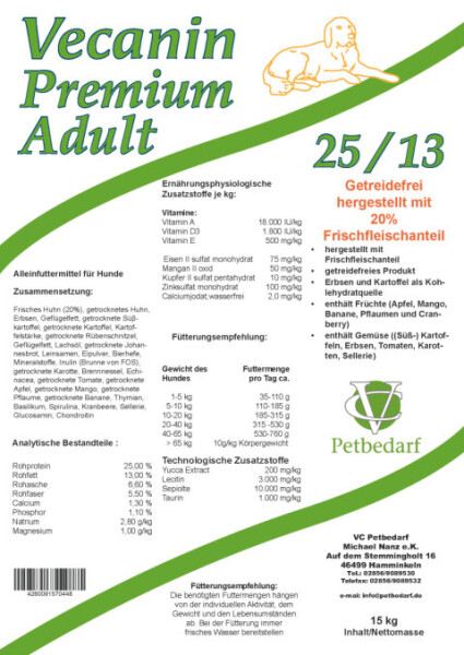 Vecanin Adult mit Frischfleisch 25/13 - 14 kg